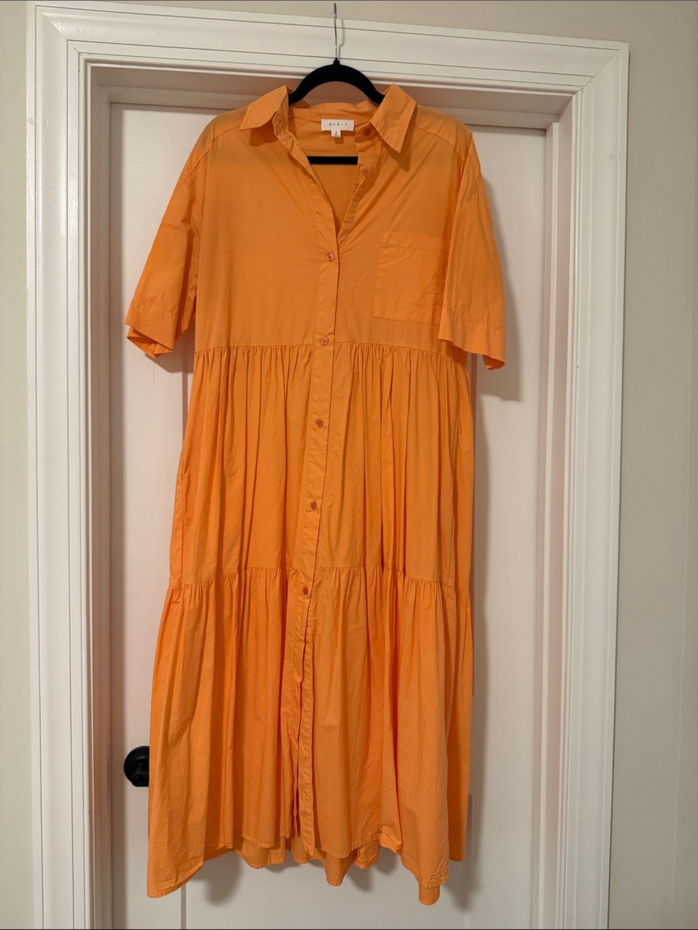 Lightweight Orange Tiered Button-Front Dress